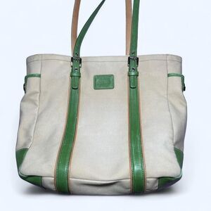 Coach Leatherwear Hampton 5169 Khaki Cream and green canvas tote bag